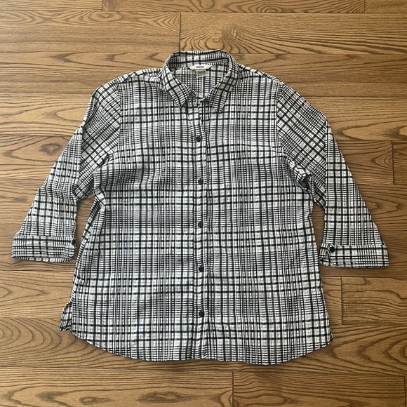 Alia Women's Button-down Shirt size 16, black, white, cotton, polyester - Picture 1 of 7